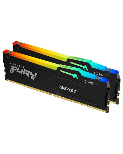 Kit Barrettes mémoire 32Go (2x16Go) DIMM DDR5 Kingston Fury Beast RGB 5600MHz (Noir)